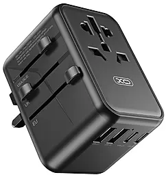 Сетевое зарядное устройство XO WL22 65w GaN PD 3xUSB-C/2xUSB-A ports travel charger + soket black - фото Сетевое зарядное устройство XO WL22 65w GaN PD 3xUSB-C/2xUSB-A ports travel charger + soket black
