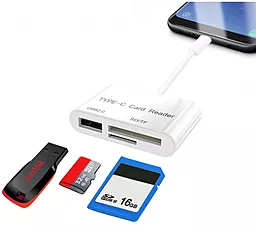 Кардридер XoKo Adapter USB-C to USB+SD+microSD White (AC-210) - миниатюра 2