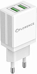 Сетевое зарядное устройство Florence 2a 2xUSB-A ports charger + Lightning cable white (FL-1021-WL) - фото Сетевое зарядное устройство Florence 2a 2xUSB-A ports charger + Lightning cable white (FL-1021-WL)