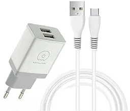 Сетевое зарядное устройство WUW T23 2.1a 2xUSB-A ports charger + USB-C cable white - фото Сетевое зарядное устройство WUW T23 2.1a 2xUSB-A ports charger + USB-C cable white