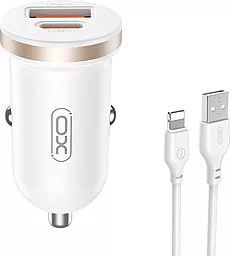 Автомобільний зарядний пристрій XO CC56 30w PD USB-C/USB-A ports car charger + Lightning cable white - фото Автомобільний зарядний пристрій XO CC56 30w PD USB-C/USB-A ports car charger + Lightning cable white
