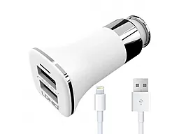 Автомобільний зарядний пристрій LDNio DL-C301 Auto-ID 18w 2xUSB-A car charger + Lightning cable white/silver - фото Автомобільний зарядний пристрій LDNio DL-C301 Auto-ID 18w 2xUSB-A car charger + Lightning cable white/silver