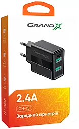 Сетевое зарядное устройство Grand-X 2.4a 2xUSB-A ports car charger black (CH-15B) - миниатюра 5