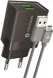 Мережевий зарядний пристрій MAKE 2.4a 2xUSB-A ports charger + micro USB cable black (MCWC-M22BK)