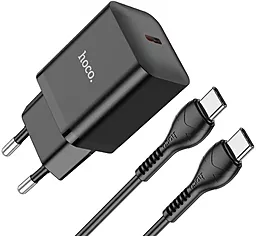 Мережевий зарядний пристрій Hoco N27 20w PD USB-C fast charger + USB-C to USB-C cable black - фото Мережевий зарядний пристрій Hoco N27 20w PD USB-C fast charger + USB-C to USB-C cable black