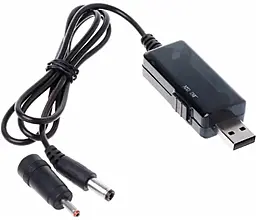 Кабель Kingda с преобразователем 5V -> 12V USB-A - DC 5.5x2.5mm + 3.5x1.35mm 18w 2a 0.8м cable Black (KD-USB-DC9/12) - фото Кабель Kingda с преобразователем 5V -> 12V USB-A - DC 5.5x2.5mm + 3.5x1.35mm 18w 2a 0.8м cable Black (KD-USB-DC9/12)