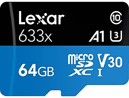 Карта пам'яті Lexar microSDXC 64GB Class 10 633x UHS-I U3 V30 A1 + SD-адаптер (LSDMI64GBB633A) - мініатюра 2