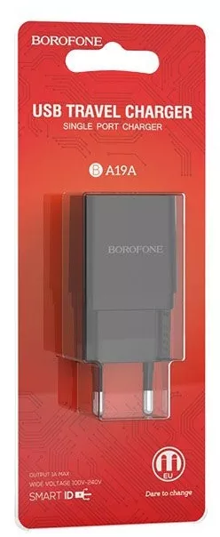 Сетевое зарядное устройство Borofone BA19A Nimble 1a home charger black - фото 4