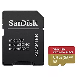 Карта пам'яті SanDisk microSDXC 64GB Extreme Plus UHS-I U3 V30 + SD-адаптер (SDSQXWG-064G-GN6MA) - фото Карта пам'яті SanDisk microSDXC 64GB Extreme Plus UHS-I U3 V30 + SD-адаптер (SDSQXWG-064G-GN6MA)