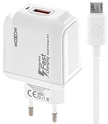 Мережевий зарядний пристрій Moxom KH-67Y 18w QC3.0 USB-A home charger + micro USB cable white - фото Мережевий зарядний пристрій Moxom KH-67Y 18w QC3.0 USB-A home charger + micro USB cable white