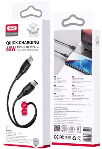 Кабель XO NB-Q239B USB Type-C - Type-C 60w 3a 1м PD cable Black - фото 5