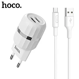 Сетевое зарядное устройство Hoco C41A Wisdom 2.4a 2xUSB-A ports charger + micro USB cable white