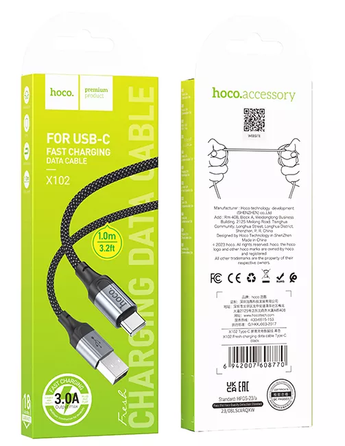 Кабель Hoco X102 Fresh USB-A - Type-C 15w 3a 1м cable Black - фото 8