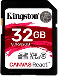 Карта памяти Kingston SDHC 32GB Canvas React Class 10 UHS-I U3 V30 A1 (SDR/32GB)