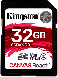 Карта пам'яті Kingston SDHC 32GB Canvas React Class 10 UHS-I U3 V30 A1 (SDR/32GB) - фото Карта пам'яті Kingston SDHC 32GB Canvas React Class 10 UHS-I U3 V30 A1 (SDR/32GB)