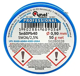 Припой проволочный Cynel (Sn60Pb40-SW26) 0.9 мм 50 г на катушке - фото Припой проволочный Cynel (Sn60Pb40-SW26) 0.9 мм 50 г на катушке