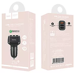 Автомобільний зарядний пристрій з швидкою зарядкою Hoco Z15B KUSO QC3.0 USB THREE PORTS Black - мініатюра 6