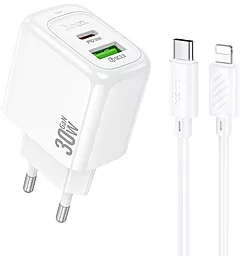 Мережевий зарядний пристрій Hoco CS55A 30w PD/QC USB-C/USB-A prots fast charger + USB-C to Lightning cable white - фото Мережевий зарядний пристрій Hoco CS55A 30w PD/QC USB-C/USB-A prots fast charger + USB-C to Lightning cable white