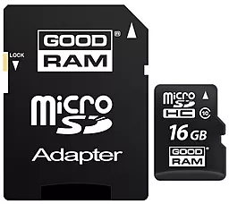 Карта пам'яті GooDRam microSDHC 16GB Class 10 UHS-I U1 + SD-адаптер (SDU16GHCUHS1AGRR10)