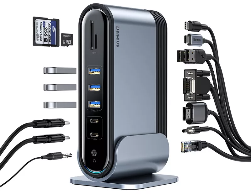 Мультипортовый USB Type-C хаб Baseus Station Three-Screen Multifunctional USB-C -> Adapter (CAHUB-DG0G) - фото 1