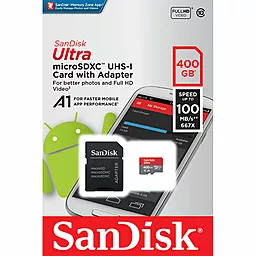 Карта пам'яті SanDisk microSDXC 400GB Ultra Class 10 UHS-I U1 V10 A1+ SD-адаптер (SDSQUAR-400G-GN6MA) - фото Карта пам'яті SanDisk microSDXC 400GB Ultra Class 10 UHS-I U1 V10 A1+ SD-адаптер (SDSQUAR-400G-GN6MA)