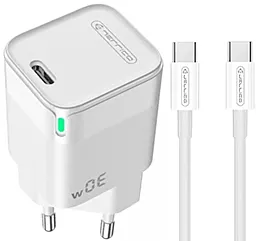 Сетевое зарядное устройство Jellico C43 30w PD USB-C fast charger + USB-C to USB-C cable white - фото Сетевое зарядное устройство Jellico C43 30w PD USB-C fast charger + USB-C to USB-C cable white