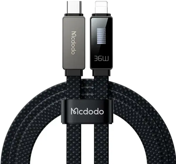 Кабель McDodo LED Display USB Type-C - Lightning 36w 3а 1.2м PD cable Black (CA-4960) - фото 1