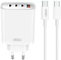 Мережевий зарядний пристрій XO CE23 65w GaN PD/QC 3xUSB-C/USB-A ports charger + USB-C to USB-C cable white - фото Мережевий зарядний пристрій XO CE23 65w GaN PD/QC 3xUSB-C/USB-A ports charger + USB-C to USB-C cable white