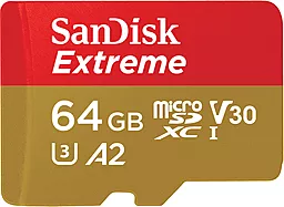 Карта памяти SanDisk microSDXC 64GB Extreme UHS-I U3 V30 A2 + SD-адаптер (SDSQXA2-064G-GN6AA) - миниатюра 2