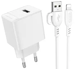 Сетевое зарядное устройство Borofone BAS11A 2.1a home charger + Lighning cable white - фото Сетевое зарядное устройство Borofone BAS11A 2.1a home charger + Lighning cable white