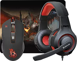 Комплект (мышь + гарнитура + коврик) Defender Devourer MHP-006 USB Black (52006) - фото Комплект (мышь + гарнитура + коврик) Defender Devourer MHP-006 USB Black (52006)
