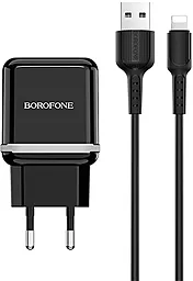 Сетевое зарядное устройство Borofone BA25A Outstanding 2.4a 2xUSB-A ports charger + Lightning cable black - фото Сетевое зарядное устройство Borofone BA25A Outstanding 2.4a 2xUSB-A ports charger + Lightning cable black