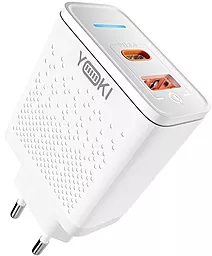 Сетевое зарядное устройство Yoki Led YK-33PD+QC 33W 3A USB-C/USB-A White - фото Сетевое зарядное устройство Yoki Led YK-33PD+QC 33W 3A USB-C/USB-A White