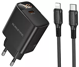 Сетевое зарядное устройство Borofone BA97A 30w PD USB-C fast charger + USB-C to Lightning cable black