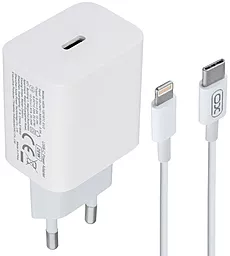 Мережевий зарядний пристрій XO A829 PD 20W + USB-C - Lightning Cable White