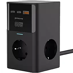 Мережевий фільтр (подовжувач) Proove Power Cube 3680w 16а 1.5м 3 розетки 2xUSB-C/USB-A порта чорний