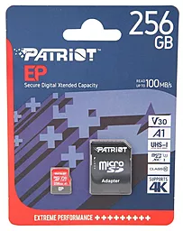 Карта памяти Patriot microSDXC 256GB EP Series Class 10 UHS-I U3 V30 A1 + SD-адаптер (PEF256GEP31MCX)