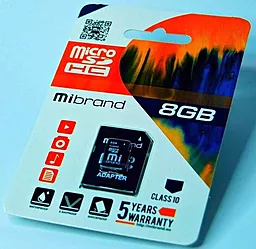 Карта памяти Mibrand microSDHC 8GB Class 10 + SD-адаптер (MICDHC10/8GB-A)