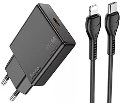 Сетевое зарядное устройство Hoco 20w PD3.0 USB-C fast charger USB-C to lightning cable black