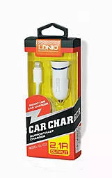 Автомобільний зарядний пристрій LDNio Car Charger 2.1A + Lightning Cable White-blue (DL-C12)