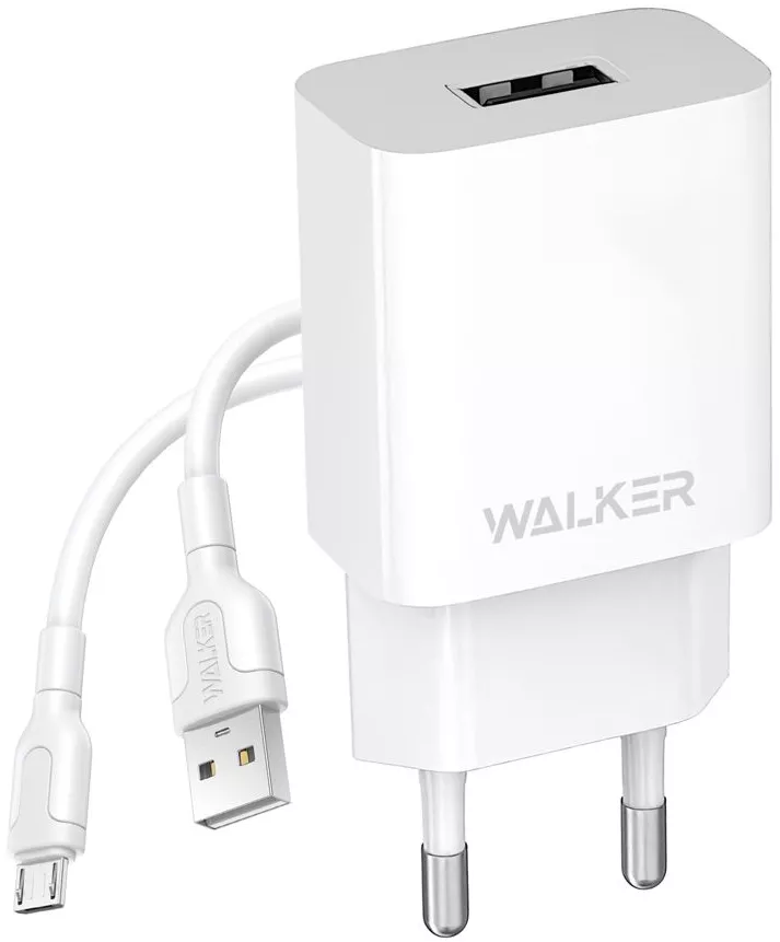Сетевое зарядное устройство Walker WH-26 2.1a USB-A charger + micro USB cable white - фото 1