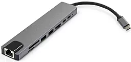 Мультипортовий Type-C хаб Vinga USB-C -> 4K HDMI+2xUSB 3.0+SD+2xUSB-C Gray (VCPATC2U3CRLNHIPDGR) - мініатюра 3