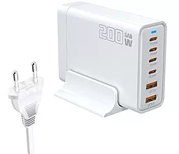 Мережевий зарядний пристрій WUW C214 200w GaN PD 4xUSB-C/2xUSB-A ports charger white - фото Мережевий зарядний пристрій WUW C214 200w GaN PD 4xUSB-C/2xUSB-A ports charger white