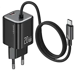 Мережевий зарядний пристрій Usams US-CC261 JC Ser. 20w GaN PD USB-C fast charger + USB-C cable black - фото Мережевий зарядний пристрій Usams US-CC261 JC Ser. 20w GaN PD USB-C fast charger + USB-C cable black