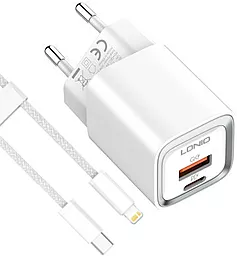 Сетевое зарядное устройство LDNio A2318C 20w PD USB-C/USB-A ports charger + USB-C to Lightning cable white - фото Сетевое зарядное устройство LDNio A2318C 20w PD USB-C/USB-A ports charger + USB-C to Lightning cable white