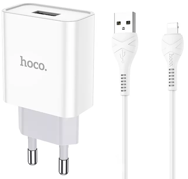 Сетевое зарядное устройство Hoco C81A 2.1a home charger + Lightning cable white - фото 1