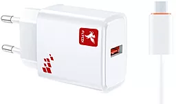 Сетевое зарядное устройство FLYCDI 18w QC USB-A fast charger + USB-C cable white (FA-005) - фото Сетевое зарядное устройство FLYCDI 18w QC USB-A fast charger + USB-C cable white (FA-005)