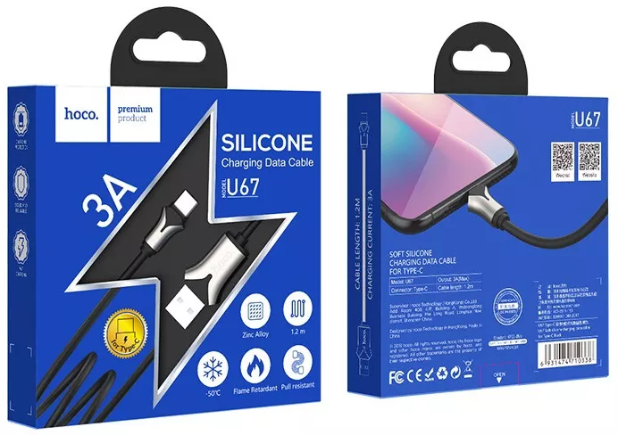 Кабель Hoco U67 Soft Silicone USB-A - Type-C 12w 2.4a 1.2м cable White - фото 7