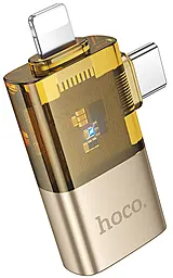 OTG-переходник Hoco UA36E M-F 2-in-1 Lightning/Type-C -> USB2.0 gold - фото OTG-переходник Hoco UA36E M-F 2-in-1 Lightning/Type-C -> USB2.0 gold
