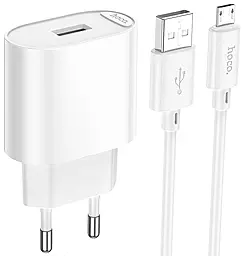 Сетевое зарядное устройство Hoco C109A 2.1a USB-A home charger + micro USB cable white - фото Сетевое зарядное устройство Hoco C109A 2.1a USB-A home charger + micro USB cable white